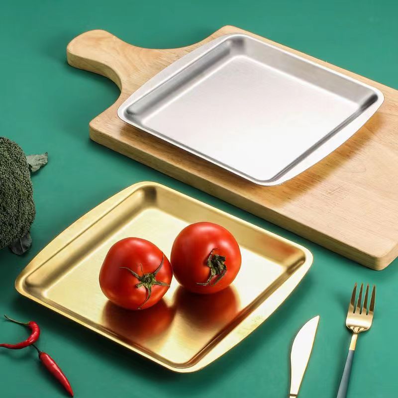 304 stainless steel square plate, household rectangular plate, hotel restaurant golden snack and pastry plate, barbecue and roast meat plate Specification image