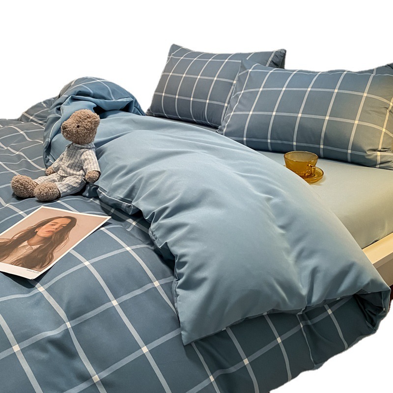 Wholesale of all-cotton washed cotton four-piece bed sets, pure cotton three-piece bed sets, student single dormitory quilt covers and bedding Item Picture