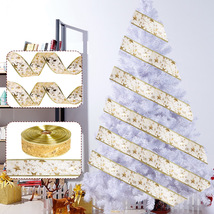 跨境新款烫金五角星音符丝带缎带圣诞树装饰圣诞礼物包装双层丝带