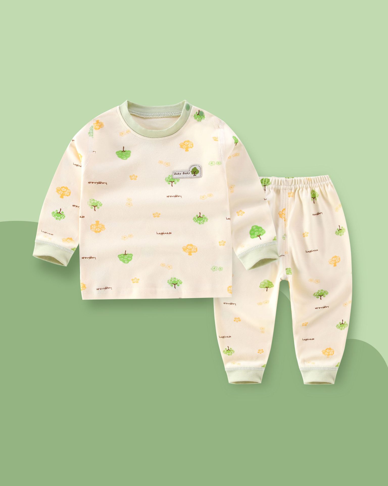 New autumn and winter baby underwear, newborn clothes, pure cotton long Johns and long pants, head and shoulder buttons, children's sets