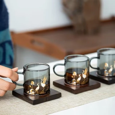 High Borosilicate Glass Small Tea Cup Household Meeting Tea Cup Heat-Resistant Glass Printing Sample Tea Cup Kung Fu Tea Set
