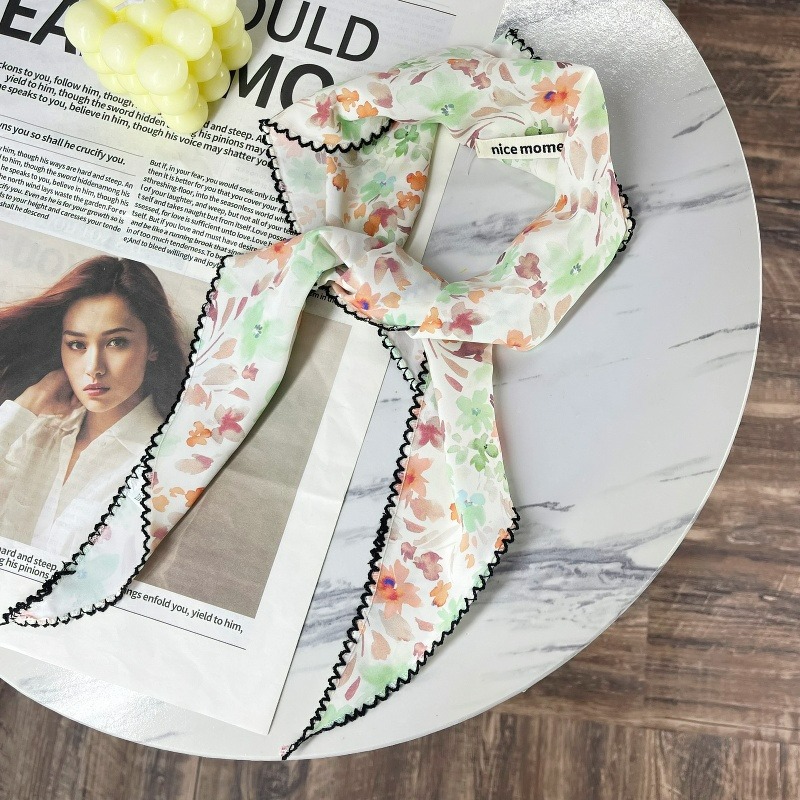 头巾夏女田园韩系多功能时髦防晒透气波点丝巾条纹三角巾围脖头巾详情12