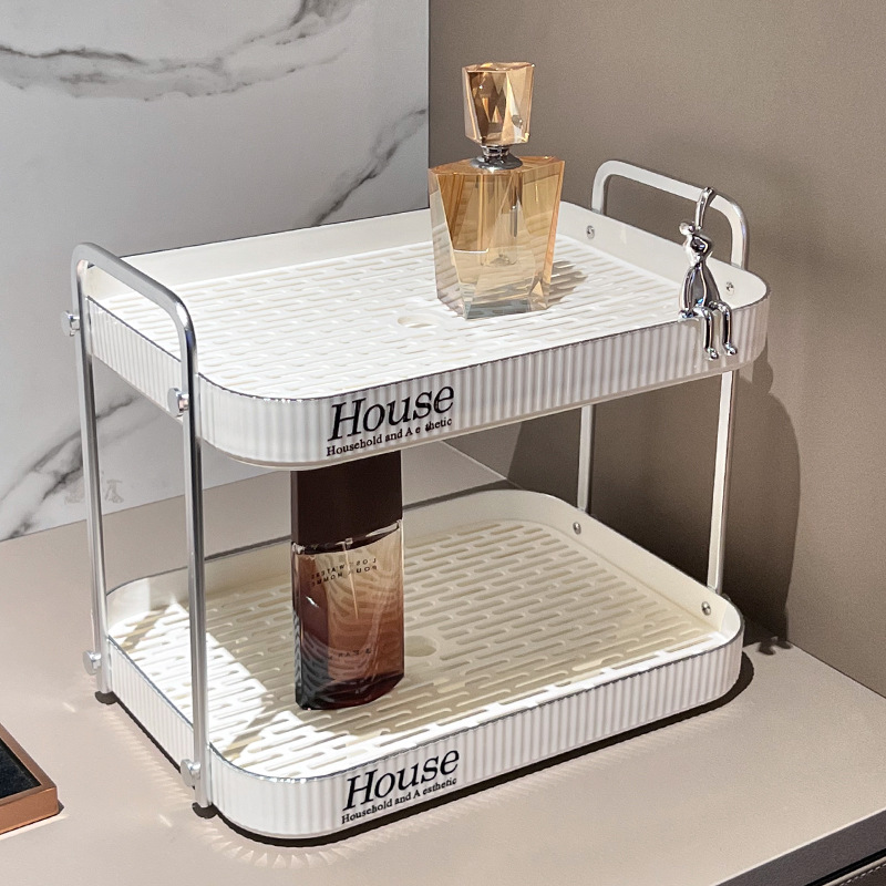 Internet-famous ins air-draining water rack, household kitchen double-layer water cup storage rack, bathroom with tray and deepened storage rack details Picture