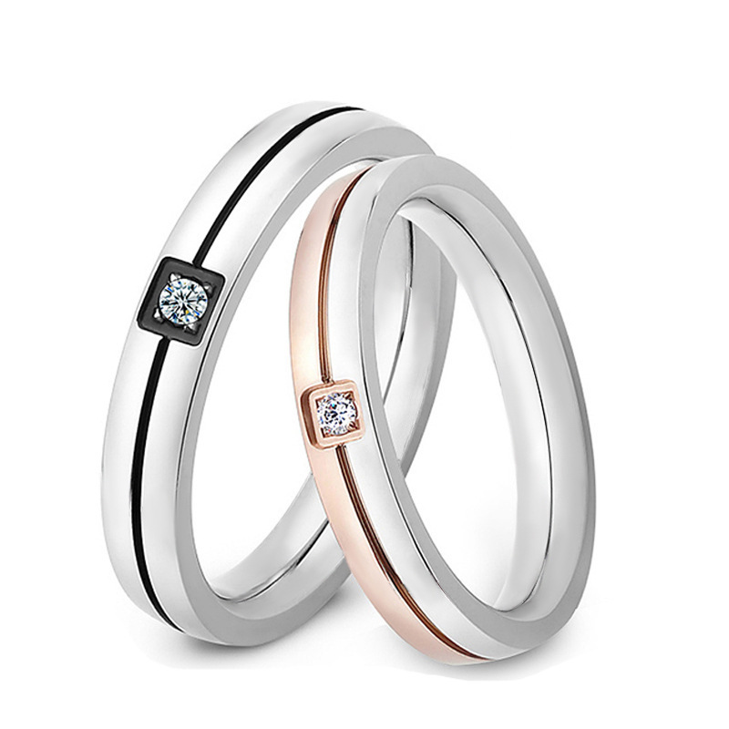 Europe And The United States Foreign Trade Explosive Accessory Trend Fashion Couple Ring Matching Color Diamond Titanium Ring Stainless Steel Ring Specification drawing