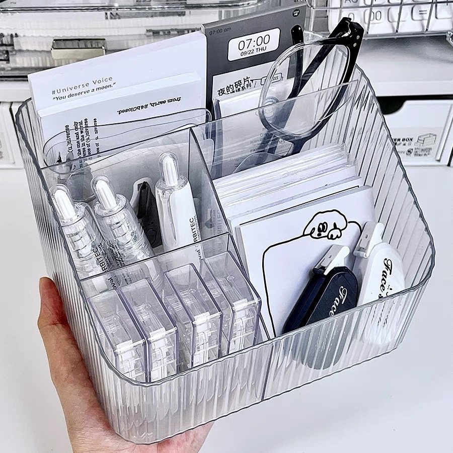 The transparent cosmetic storage box on the desk exudes a high-end feel. The light luxury acrylic dressing table storage box and pen holder are suitable for office use details Picture