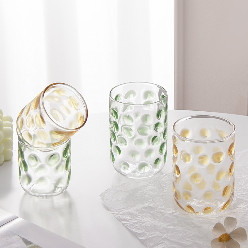 Colorful candy polka dot glass cups, breakfast milk cups, glass water cups, transparent glass water cups, juice cups Specification image
