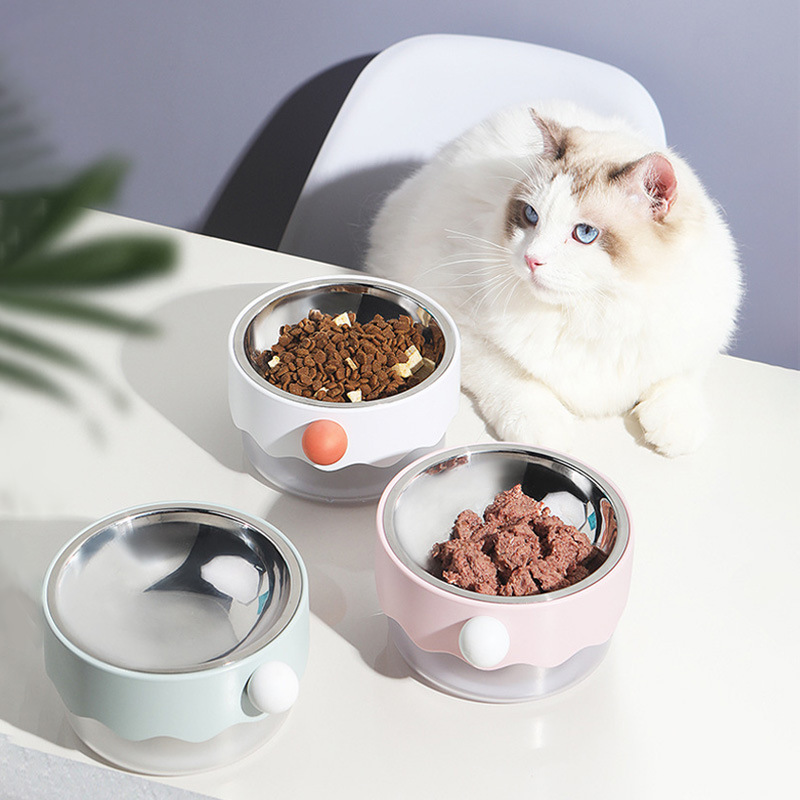 爱优汇猫咪新款双层不锈钢可拆卸双碗便携宠物喂食器萌宠猫粮碗