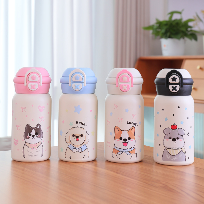 双层真空316不锈钢保温杯便携随手杯一键开盖卡通小狗儿童壶批发