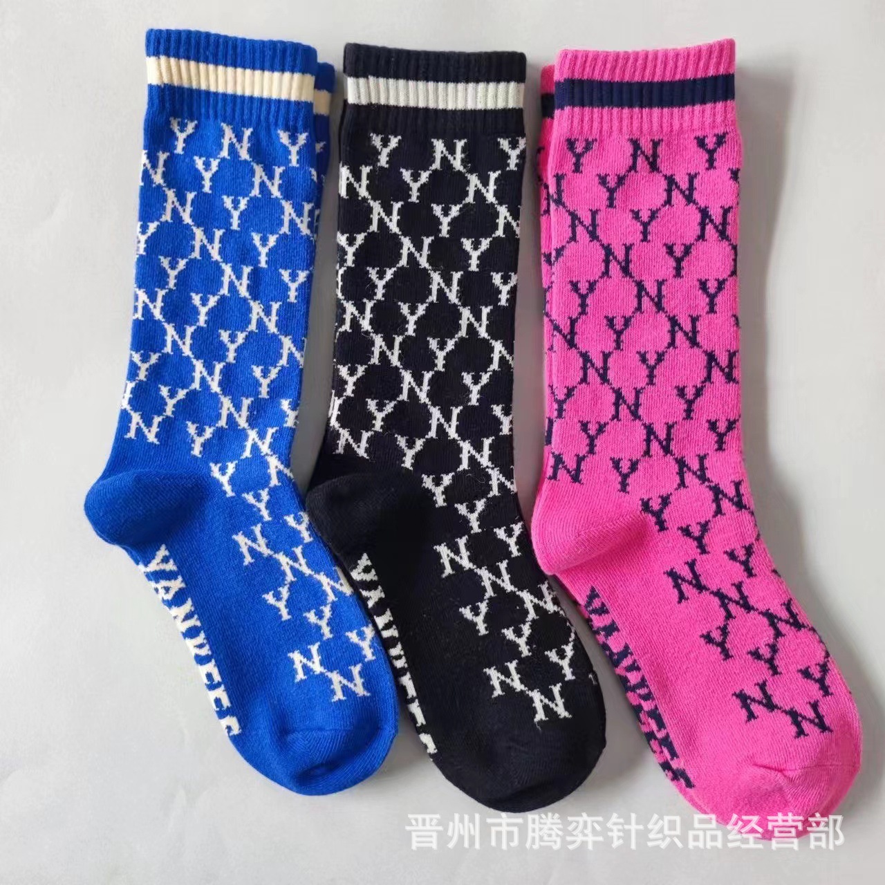 mlb letter socks NY monogram full-print men's and women's mid-height Korean streetwear brand baseball sports long socks, Instagram trend details Picture