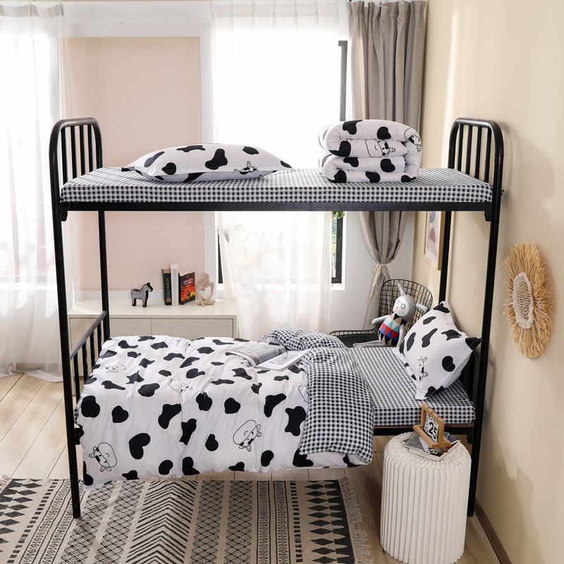 Four seasons style student dormitory upper and lower bunk three-piece thickened aloe cotton bed sheet quilt cover washing color resistant ball details Picture
