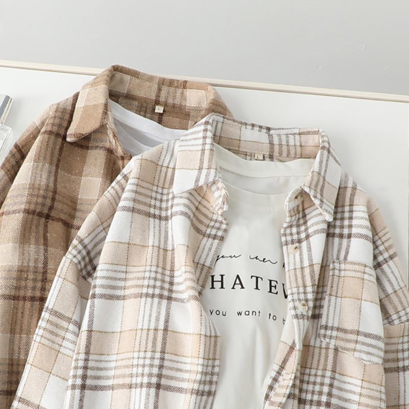 Checkered coat, Japanese-style woolen shirt, thickened long-sleeved design for female students, shirt, short coat, trendy manufacturer details Picture
