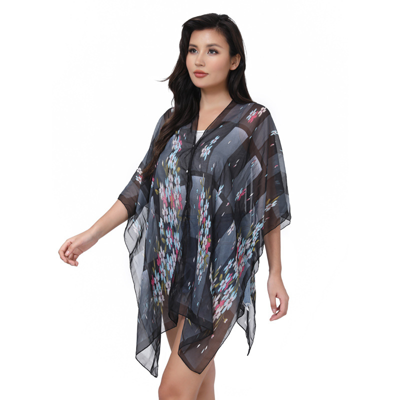 Express Wish Amazon Ebay Europe And The United States Printed Short-Sleeved Sunscreen Shirt Large Size Women's Cardigan Chiffon Smock Woman details Picture
