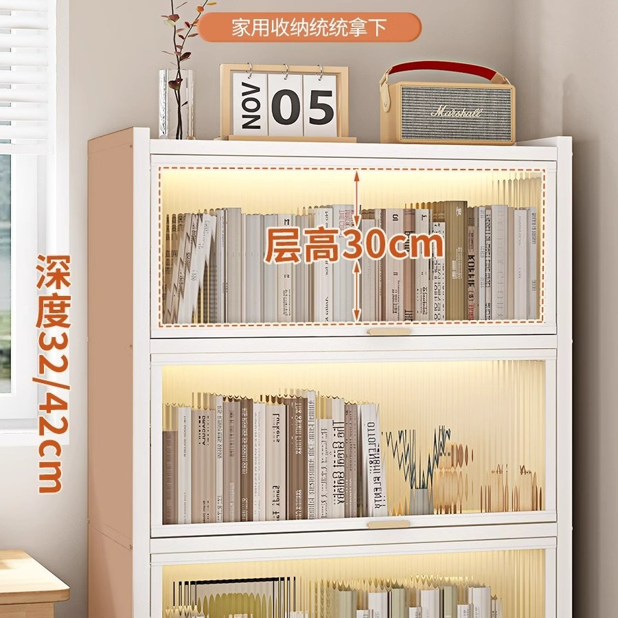 Steel bookcase, household storage cabinet with door, children's dust-proof bookcase, study floor bookcase, ironwork storage cabinet Specification image