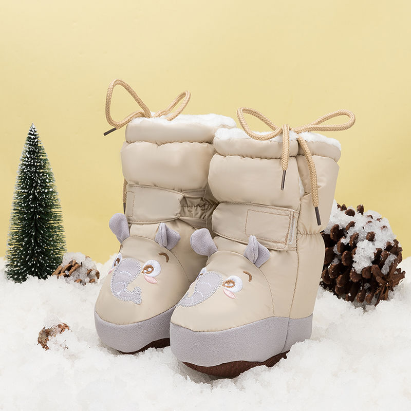 Winter fleece and thickened baby shoes, cotton pants, baby cotton shoes 3-6-12 months soft-soled high-top shoes that won't fall off, walking shoes details Picture