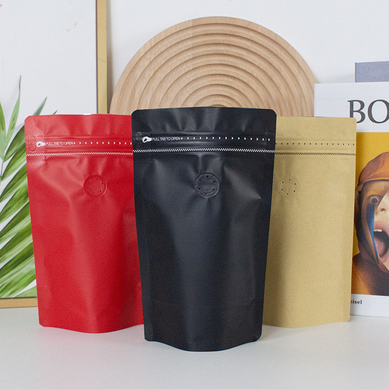 Coffee bags, colored aluminum foil bags, self-standing and self-sealing side zipper air valve bags, food packaging bags, half-pound kraft paper bags Specification image