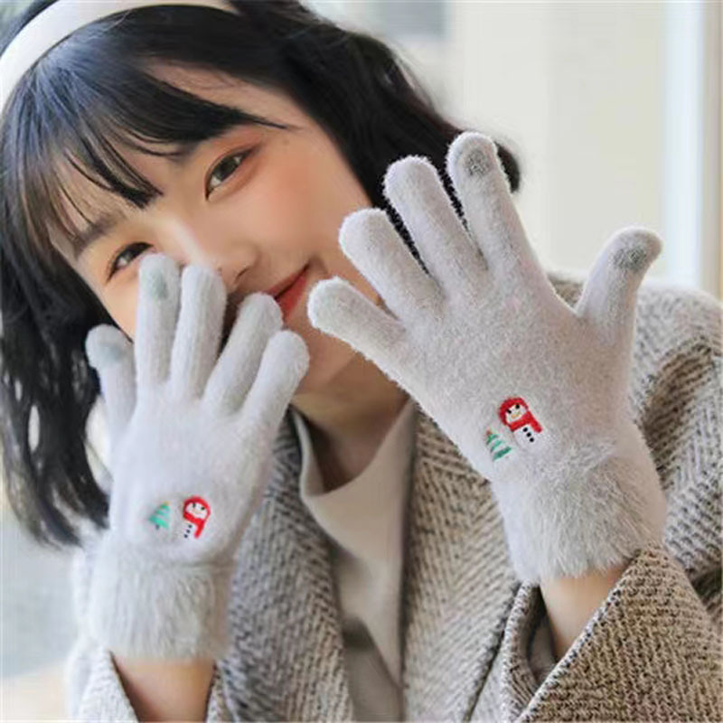 韩版可爱糖果色女士御寒手套 冬季加厚舒适五指手套可触屏