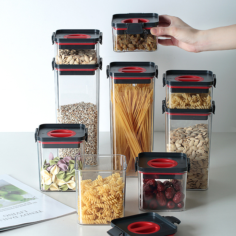 Rotary Sealed Tank Kitchen Household Storage Tank Plastic Transparent Can Be Superimposed Watertight Grain Storage Box details Picture