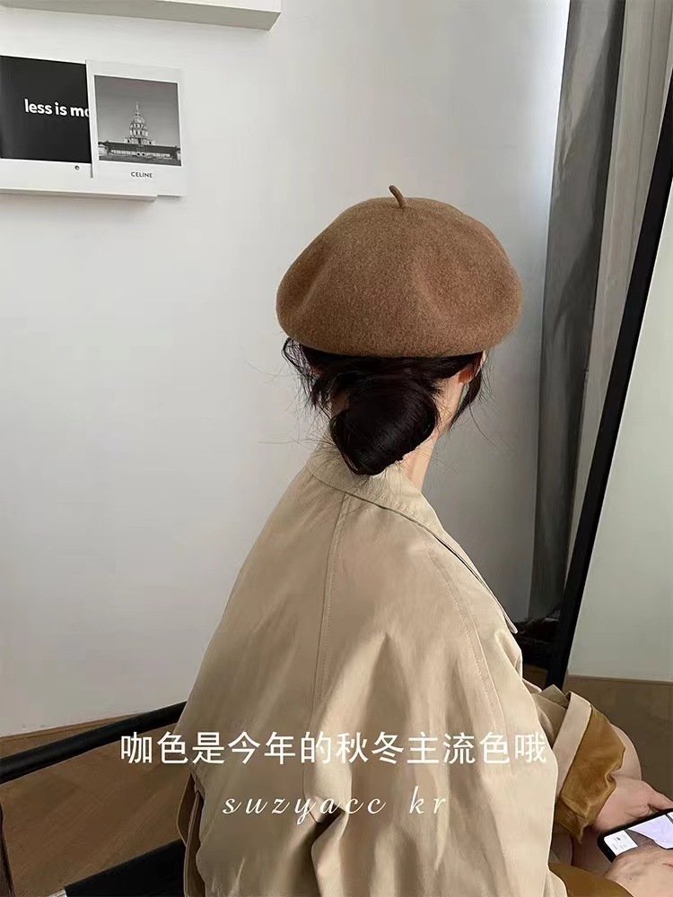 Japan's New Retro Large Diameter Beret Women's Autumn And Winter All-In-One Woolen Hat Painter's Hat British Korean Version Bud Hat Specification drawing