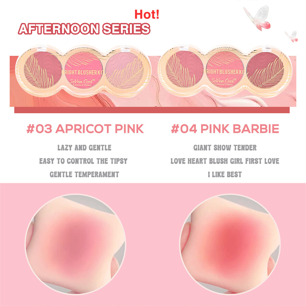 SEVENCOOL Blush 3-color long-lasting, easy-to-apply matte cosmetics, makeup blush palette, cross-border exclusive color Specification image