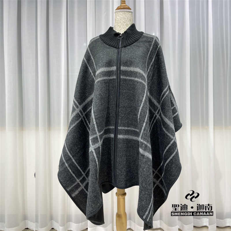 Canaan Spot Foreign Trade Europe And The United States Cross-Border Zipper Cloak Quality High Collar Slit Men's And Women's Plaid Shawl Blanket Wholesale details Picture