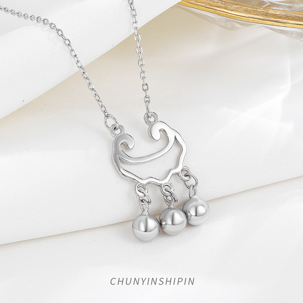 S925 Sterling Silver Ruyi Peace Lock Necklace Chic National Style Simple Collarbone Chain National Fashion Personality Jewelry Women's Accessories Specification drawing