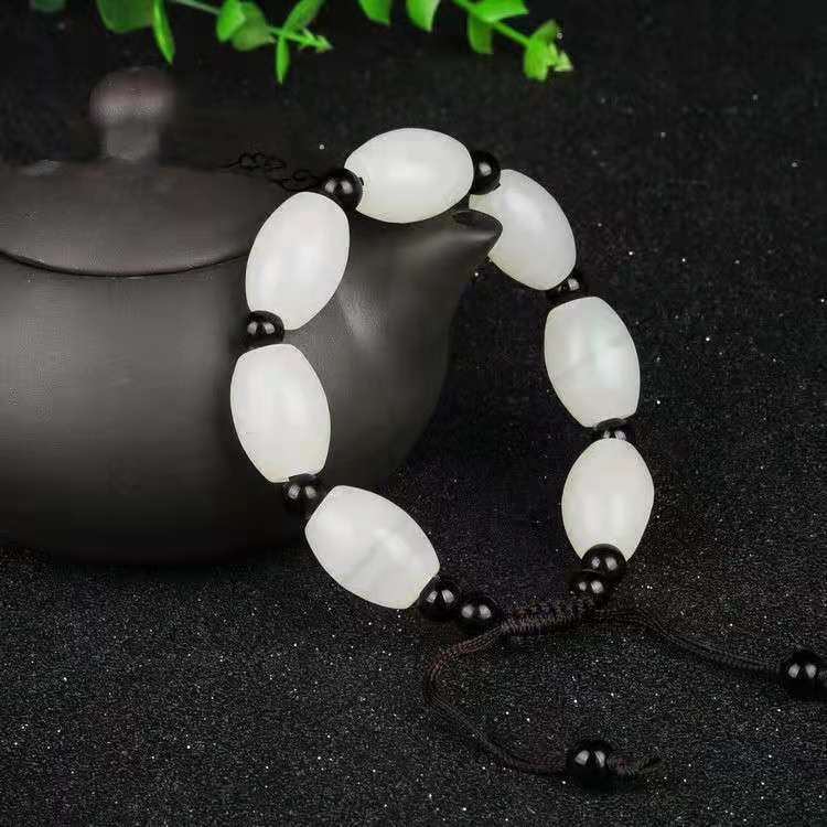 Afghan jade bracelets for men and women, Buddhist prayer beads, white jade bracelets, jade shaped beads, live-streaming at street stalls, wholesale of opening gifts Specification image