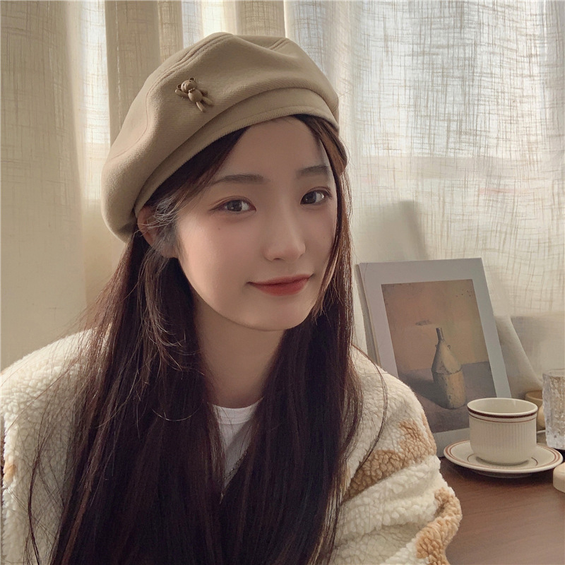 Your Baby Bear ~ Japanese Retro Cartoon Brown Wool Beret Female Autumn/Winter Chic Temperament Painter Hat Male Specification drawing