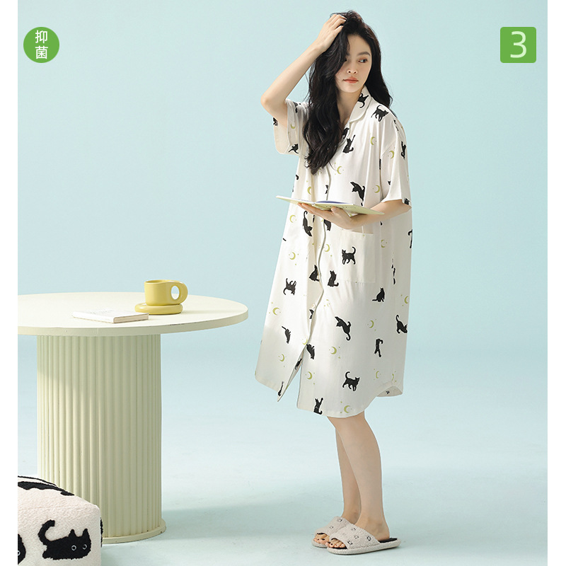【 Antibacterial Xinjiang Cotton 】 Spring and summer stretched-frame cotton sleeping dress for women, summer pure cotton short-sleeved loose style, thin home wear