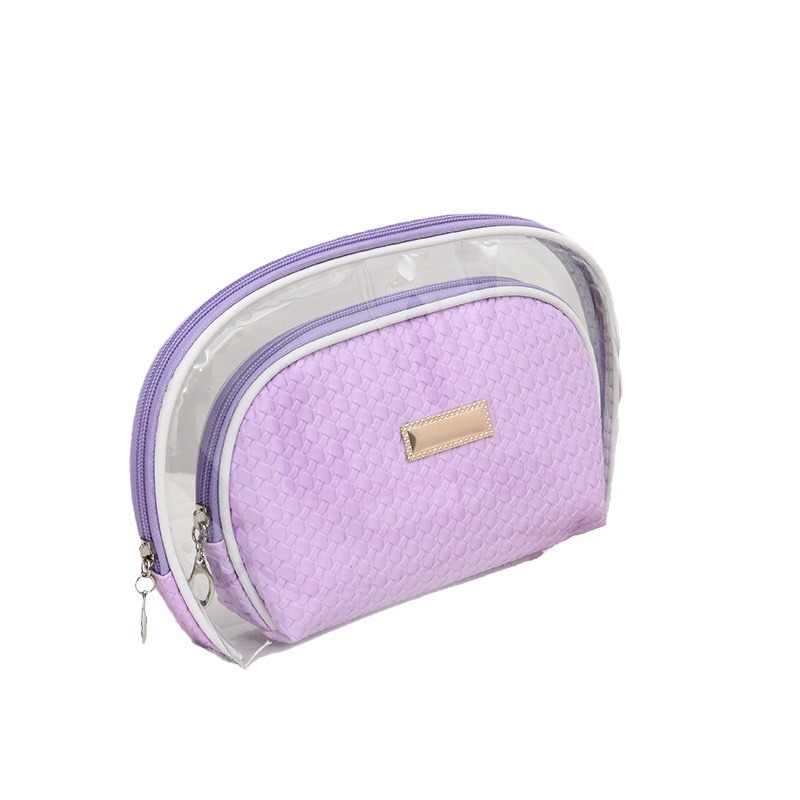 2025 Popular new cosmetic weaving pattern semi-circular two-piece set Cosmetic bag PVC large-capacity storage bag manufacturer Item Picture