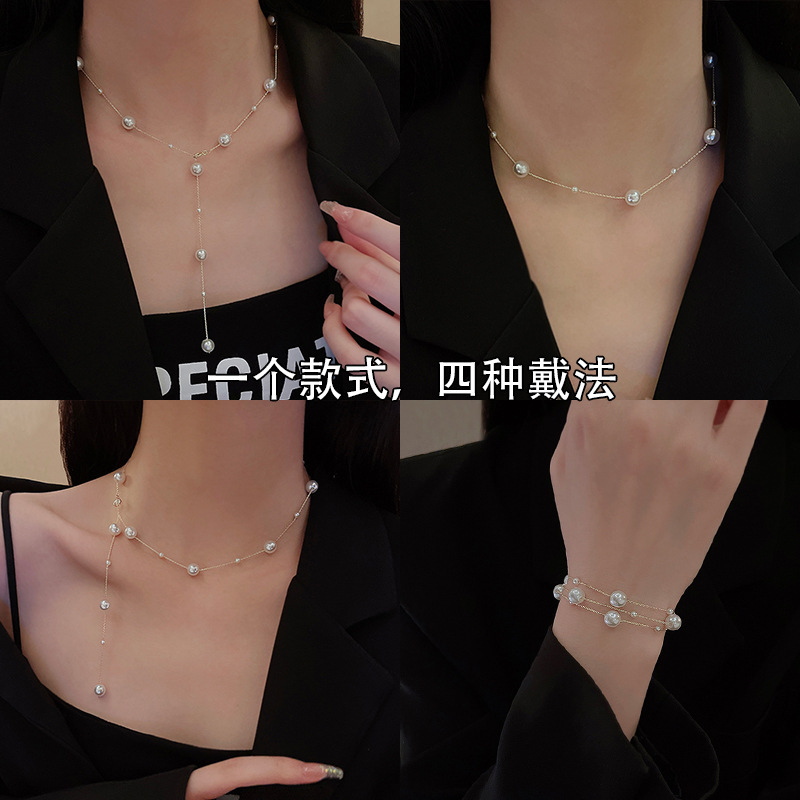 The new 925 silver Starry Sky pearl necklace for women is versatile and can be worn multiple times. It is a round autumn and winter sweater chain that does not fade details Picture