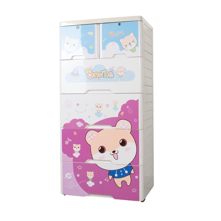 Thickened And Larger Anti-Fall Buckle Design Children's Wardrobe Plastic Cabinet Cartoon Bear Drawer Cabinet Item Picture