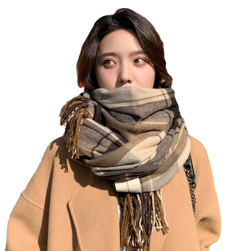 2023 New Autumn And Winter Scarf Fashion Everything With Korean Plaid Thickened Male And Female Students Bib Lovers Warm Shawl Item Picture