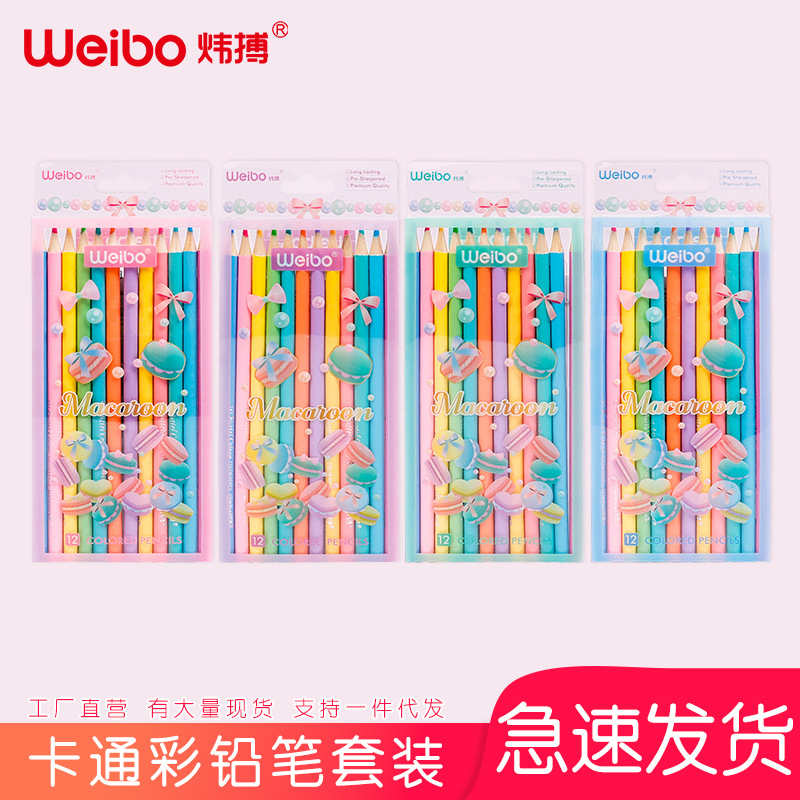 Weibo炜搏木质12色彩铅马卡龙儿童美术绘图画画涂鸦高级填色批发