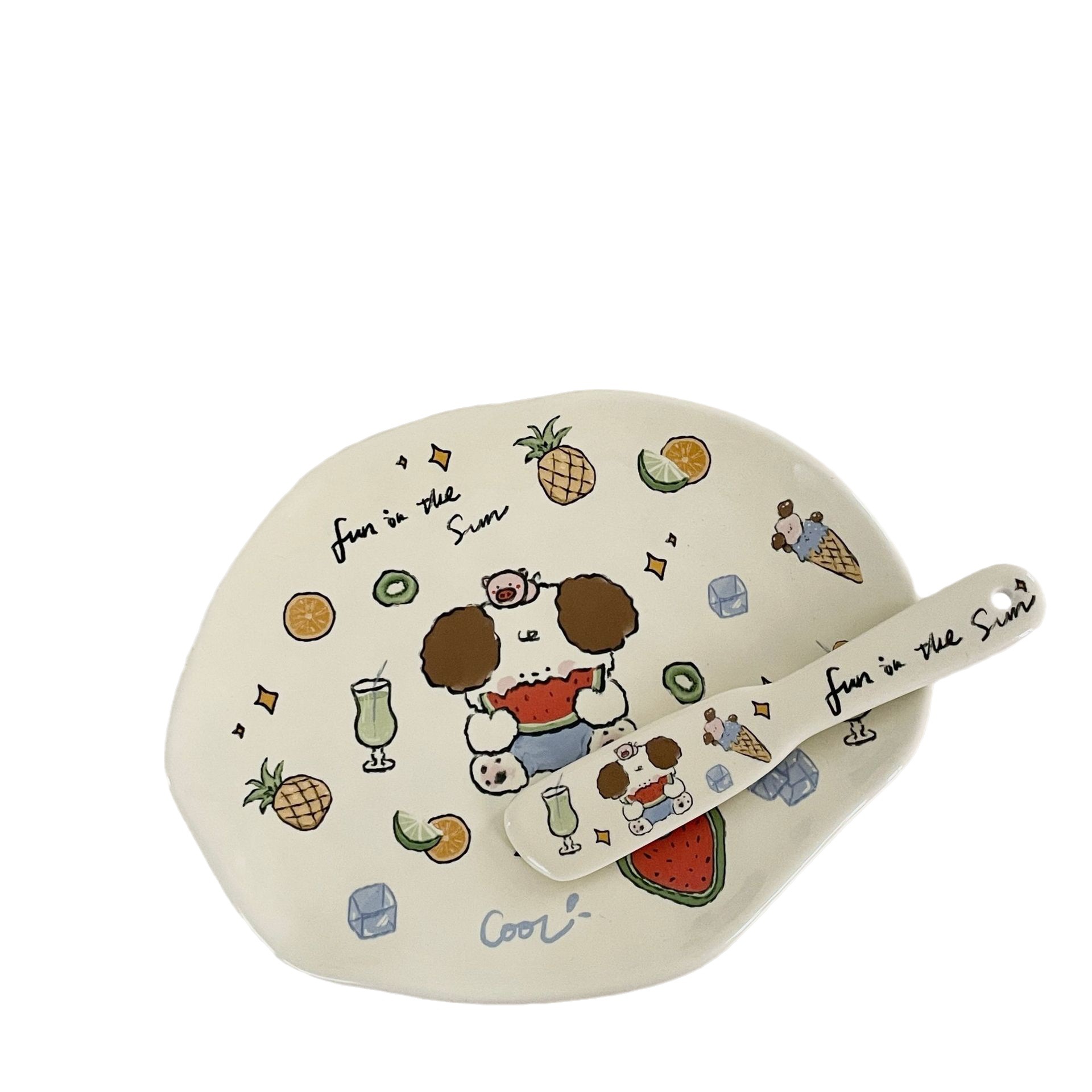 Original isn cute puppy irregular breakfast dessert pastry cake ceramic plate butter avocado jam spatula Item Picture