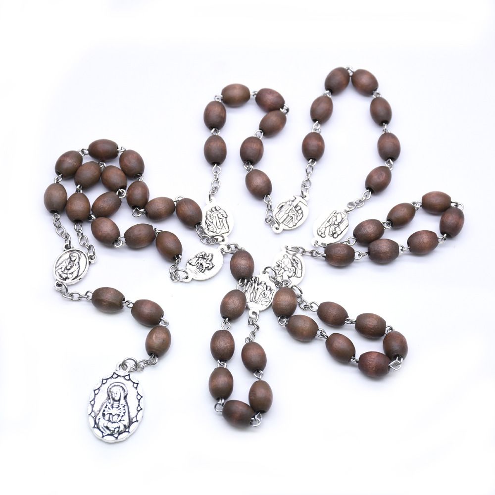 E-commerce supply of Seven Sorrows Rosary Prayer beads necklace, wooden beads, long prayer beads, cross, special handicrafts Application Scenario