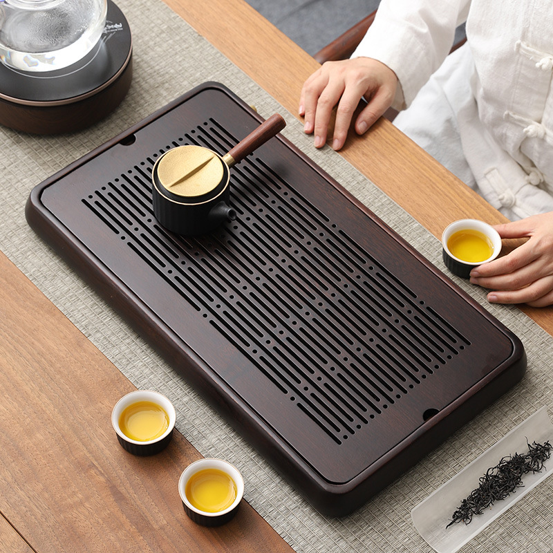Wholesale of household small water storage trays, draining tea tables, simple rectangular bamboo tea sets, large and small sizes details Picture
