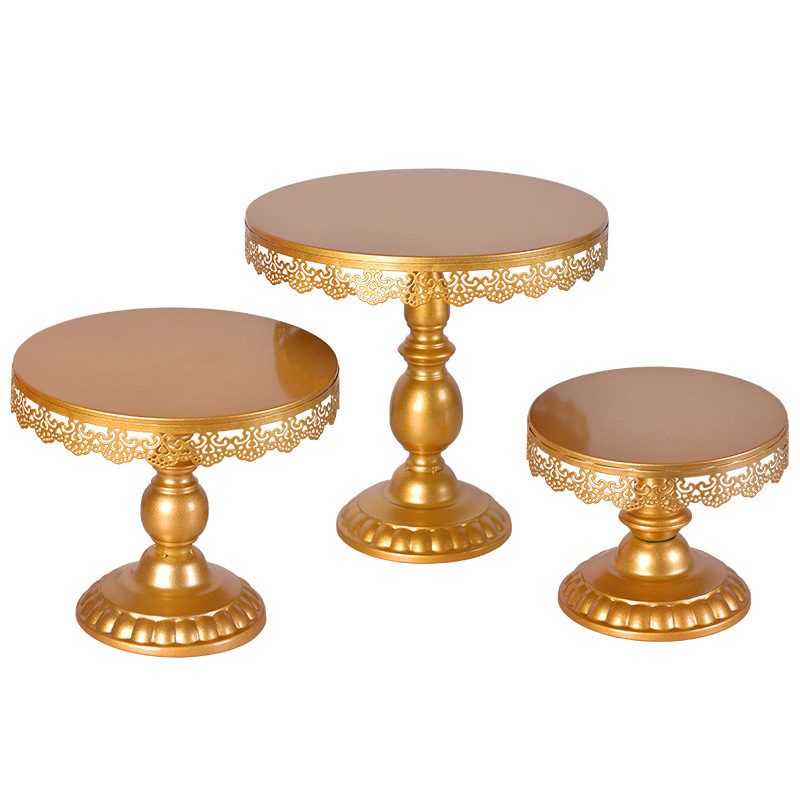 Golden Cake Stand Wedding Props Light Luxury European Dessert Tray Metal Three-Piece Party Decoration Package Item Picture