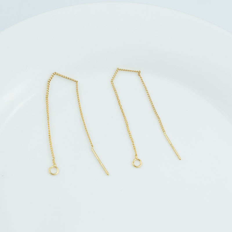 925钢印耳针铜镀真金保色盒子链耳线 18K耳环链 烧焊扁链耳饰配件