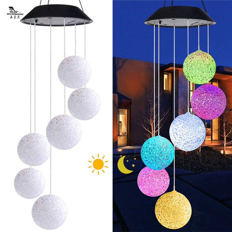Cross-border new LED wind chime light, solar light string, seven-color color-changing particle light, chandelier, courtyard and outdoor decorative light