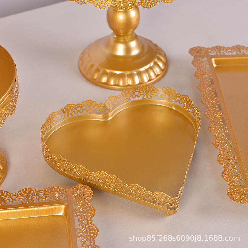 Golden Cake Stand Wedding Props Light Luxury European Dessert Tray Metal Three-Piece Party Decoration Package Specification drawing