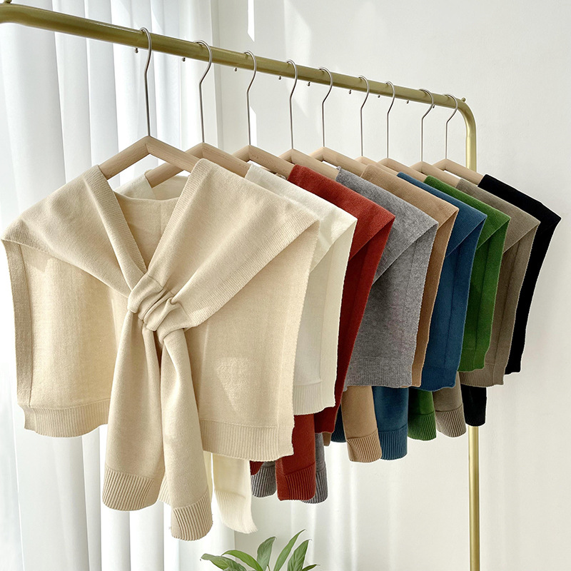 Korean Knitted Shawl Female Autumn And Winter Air-Conditioned Room Knitted Cross Shawl Fashion Over A Solid Color Scarf