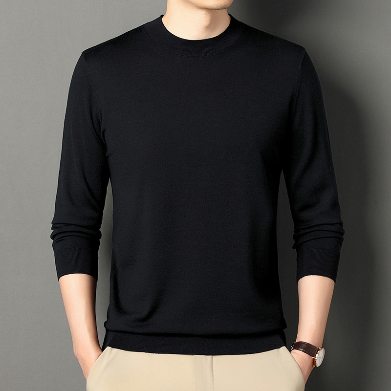 Autumn and winter fine-spun men's wool sweater, fashionable and simple solid color semi-high neck men's long-sleeved knitted base layer sweater for men Application Scenario