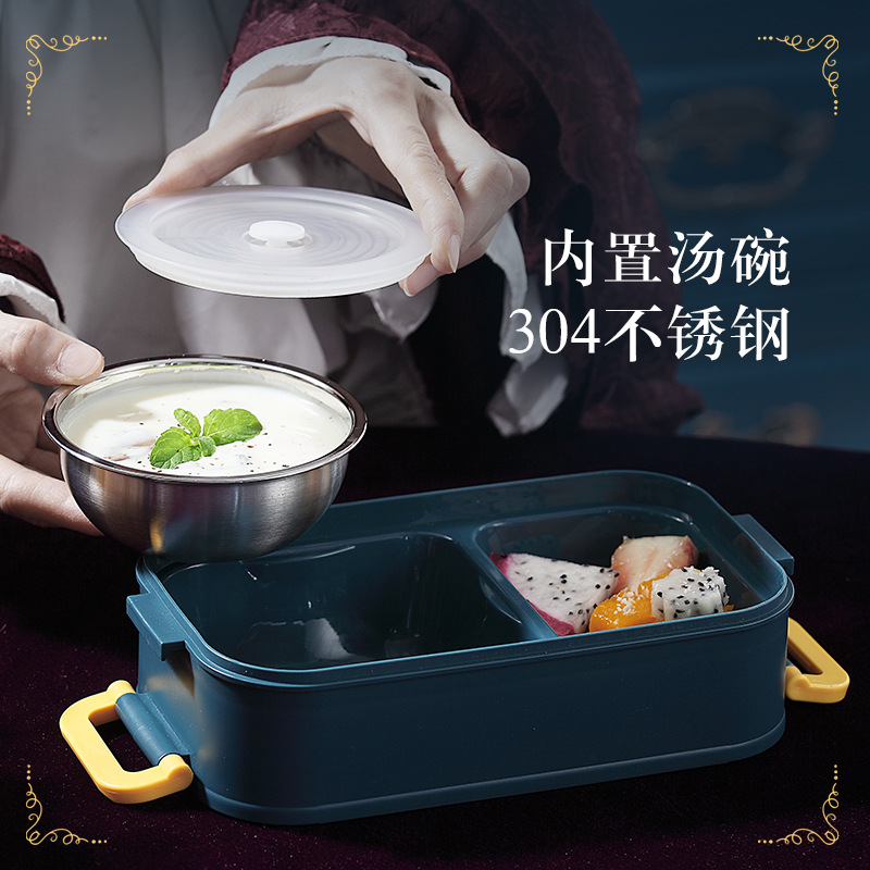 304 stainless steel double-layer handle lunch box with soup bowl, customizable lunch box for students and office workers, portable bento box Specification image