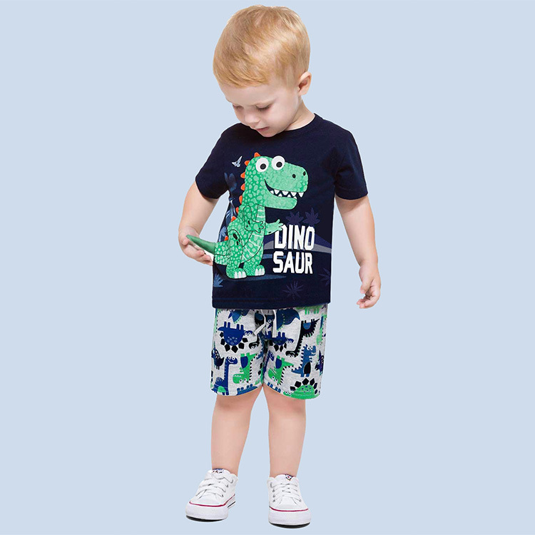 European and American boys' short-sleeved set 2024 new style children's T-shirt sports two-piece set knitted clothes children's clothing wholesale