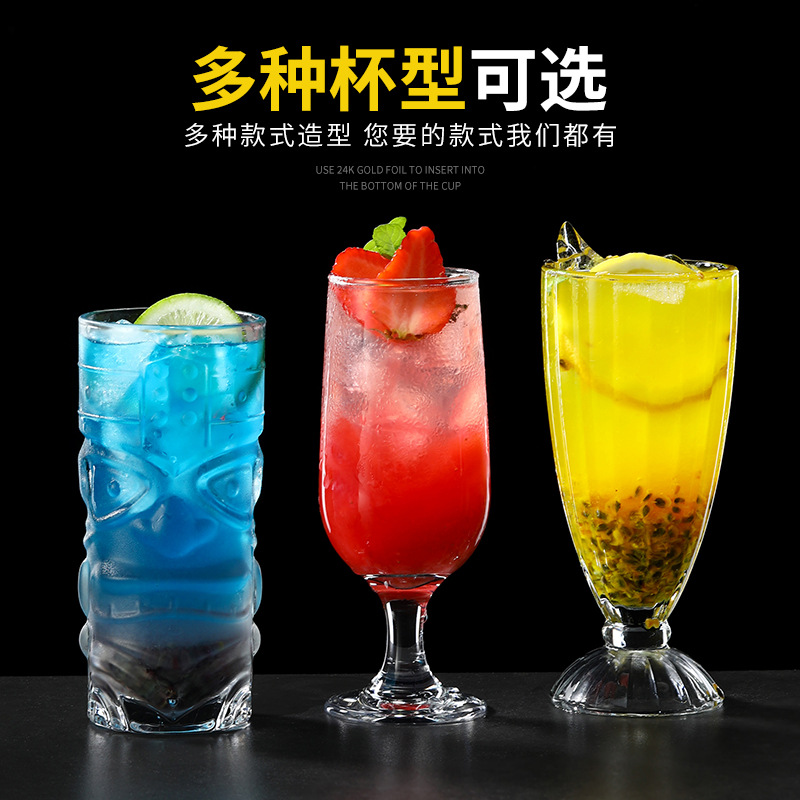 Large-capacity glass cups, juice cups, high-end bar drinking cups, milk tea cups, creative mojito cocktail cups Specification image