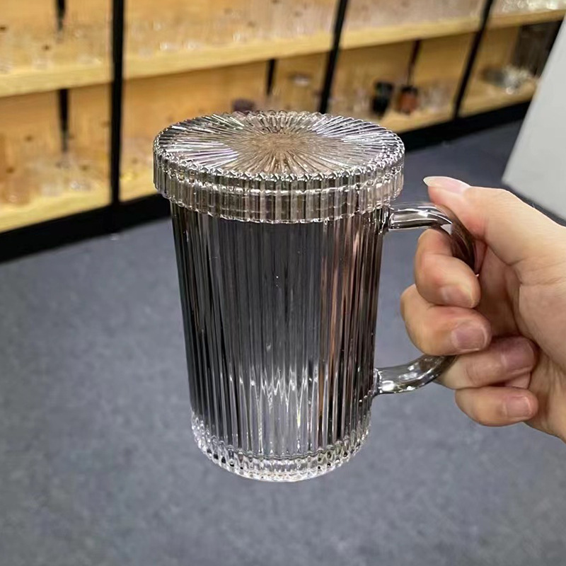Vertical striped glass mug for drinking water Item Picture