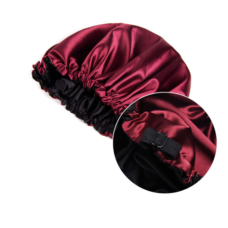 Cross-border source of pure color tint nightcap imitation silk high stretch nightcap strap children protective wig cap manufacturers details Picture