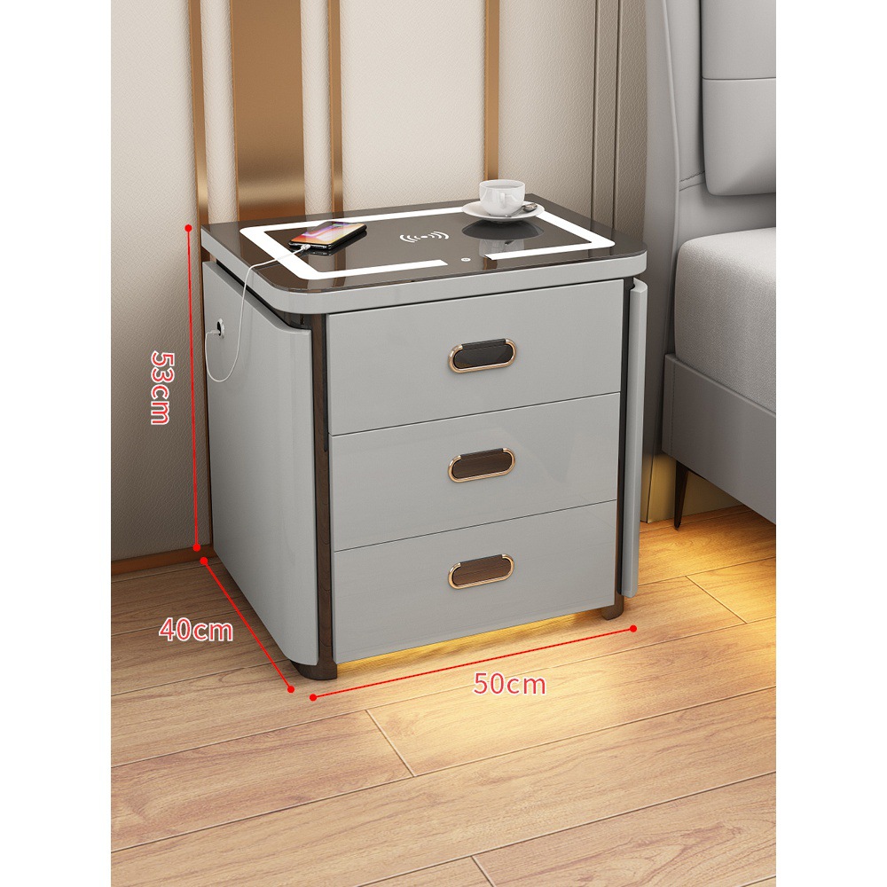 Attractive brand smart bedside table with USB fingerprint control voice hidden speaker, wireless charging safe, Bluetooth light, password lock, complete range of models 20389 Application Scenario