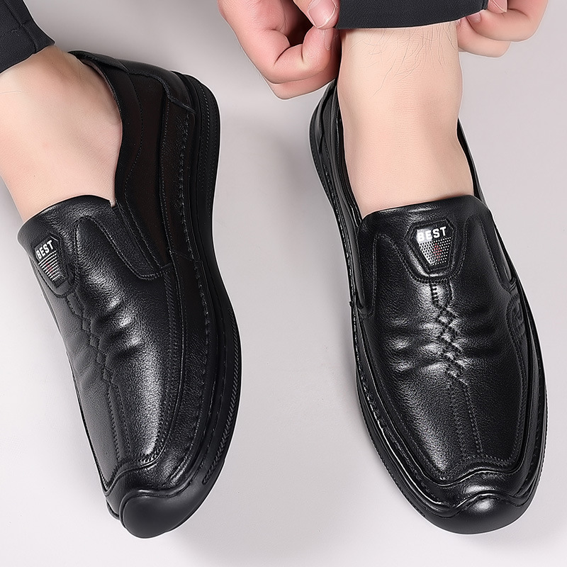 Cross-border 2022 autumn top-grain cowhide men's leather shoe covers, one-step men's leather soft surface anti-slip men's shoes Specification image