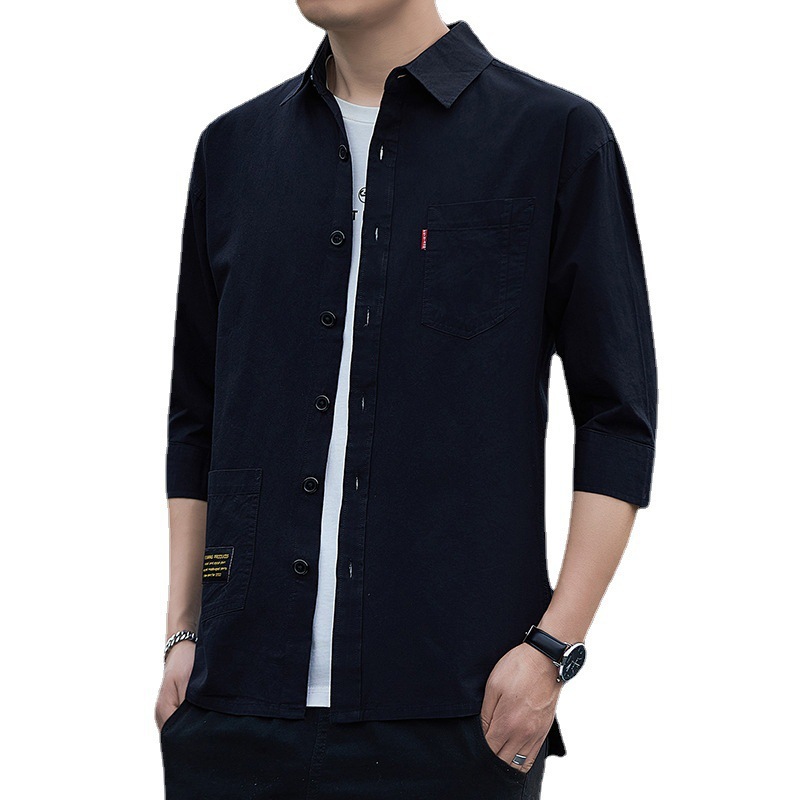 2025 Summer trendy and versatile three-quarter sleeve shirt, men's workwear shirt, loose short-sleeved top coat Item Picture